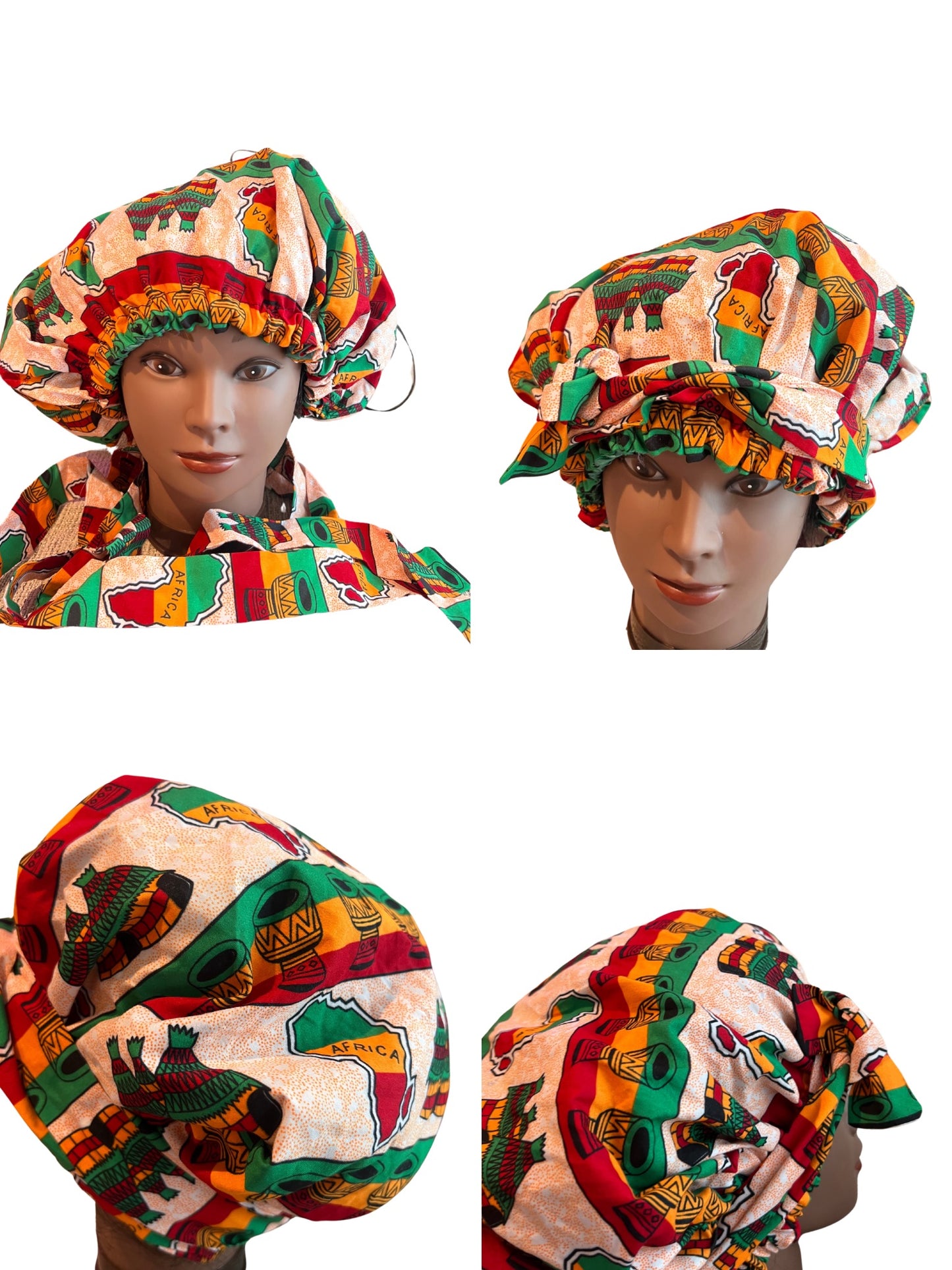Ankara Print Satin Lined Scrub Hat/Bonnet
