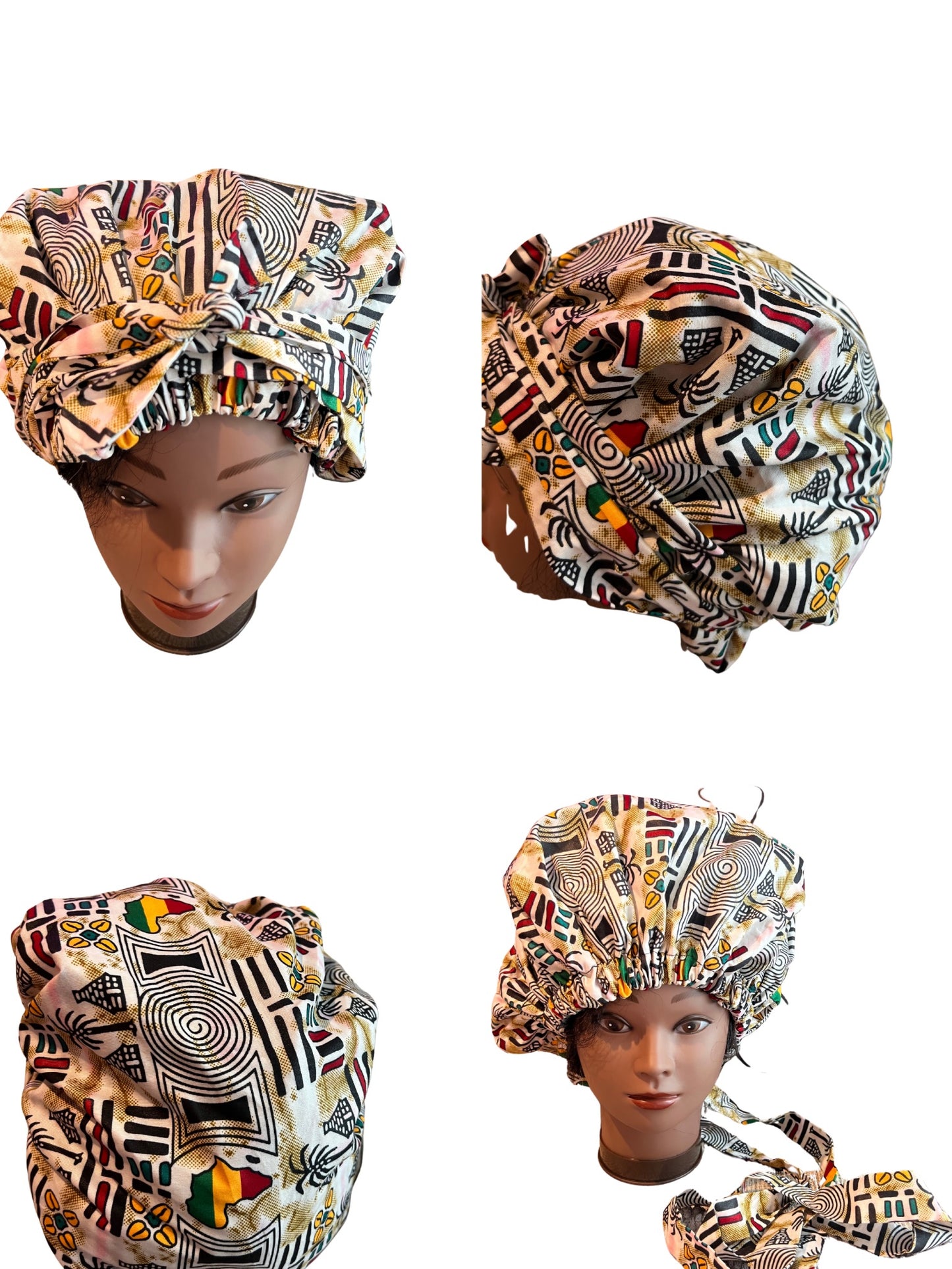 Ankara Print Satin Lined Scrub Hat/Bonnet