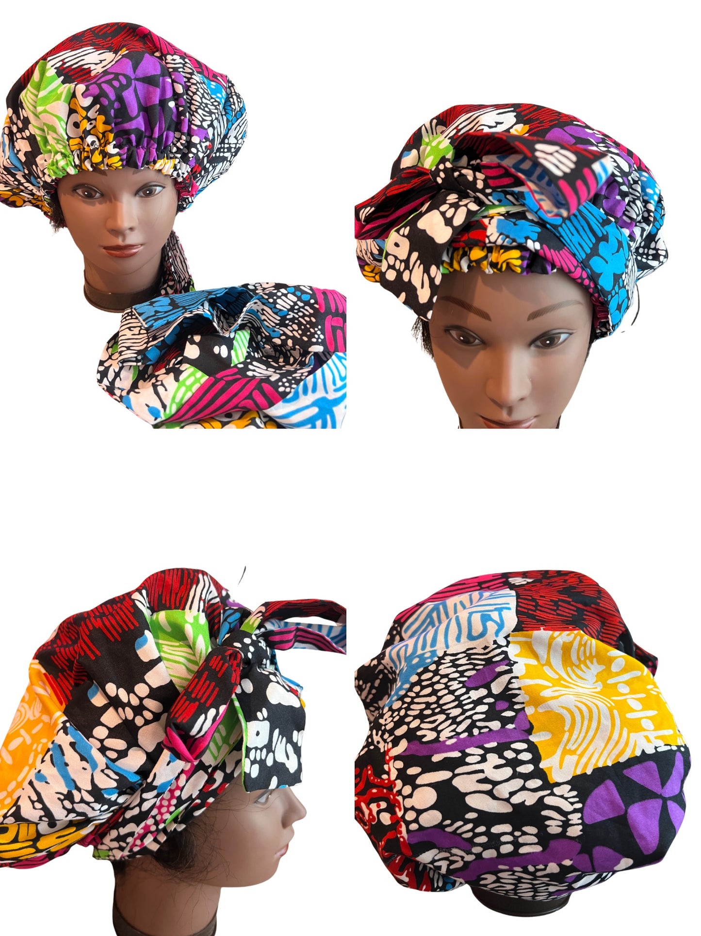 Ankara Print Satin Lined Scrub Hat/Bonnet