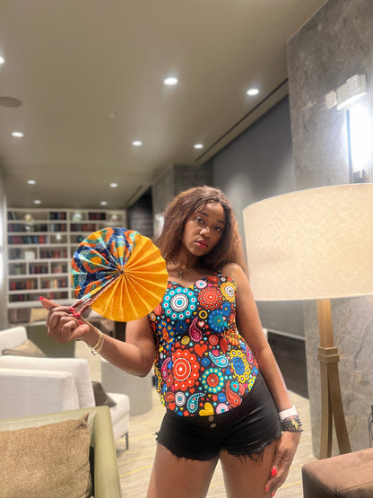 African print Off Shoulder Ruffle Elasticated Ankara top sleeveless