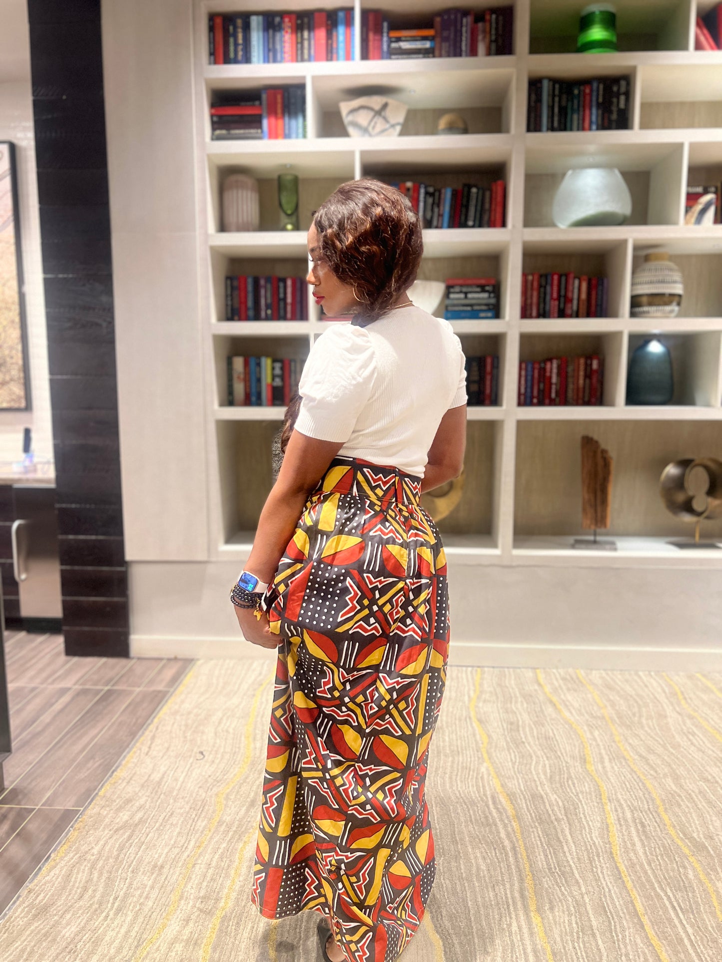 Fashionable women African printed Ankara long Skirt with side zip slit, 2 side pockets.