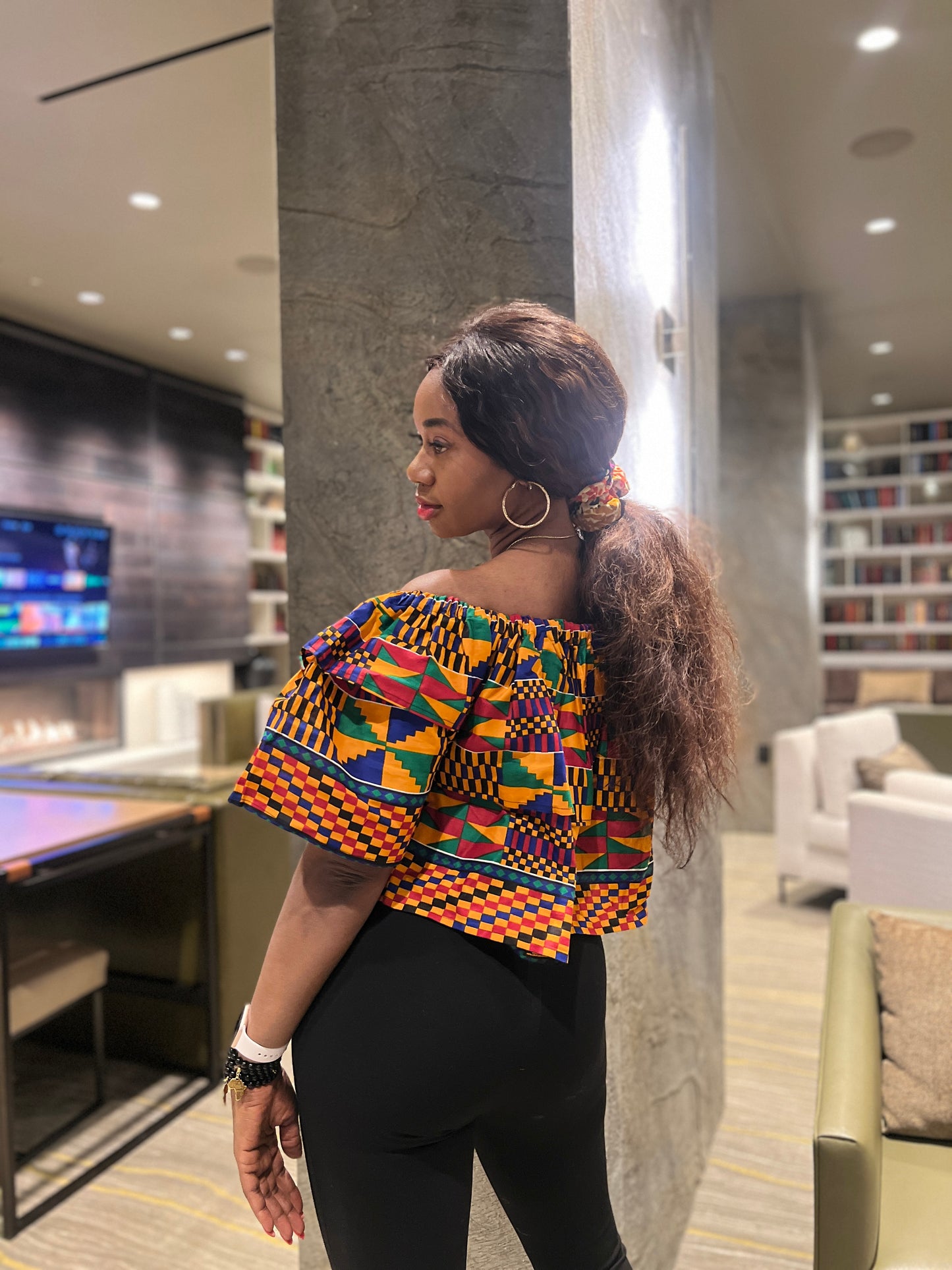 African print Off Shoulder Ruffle Elasticated Ankara top