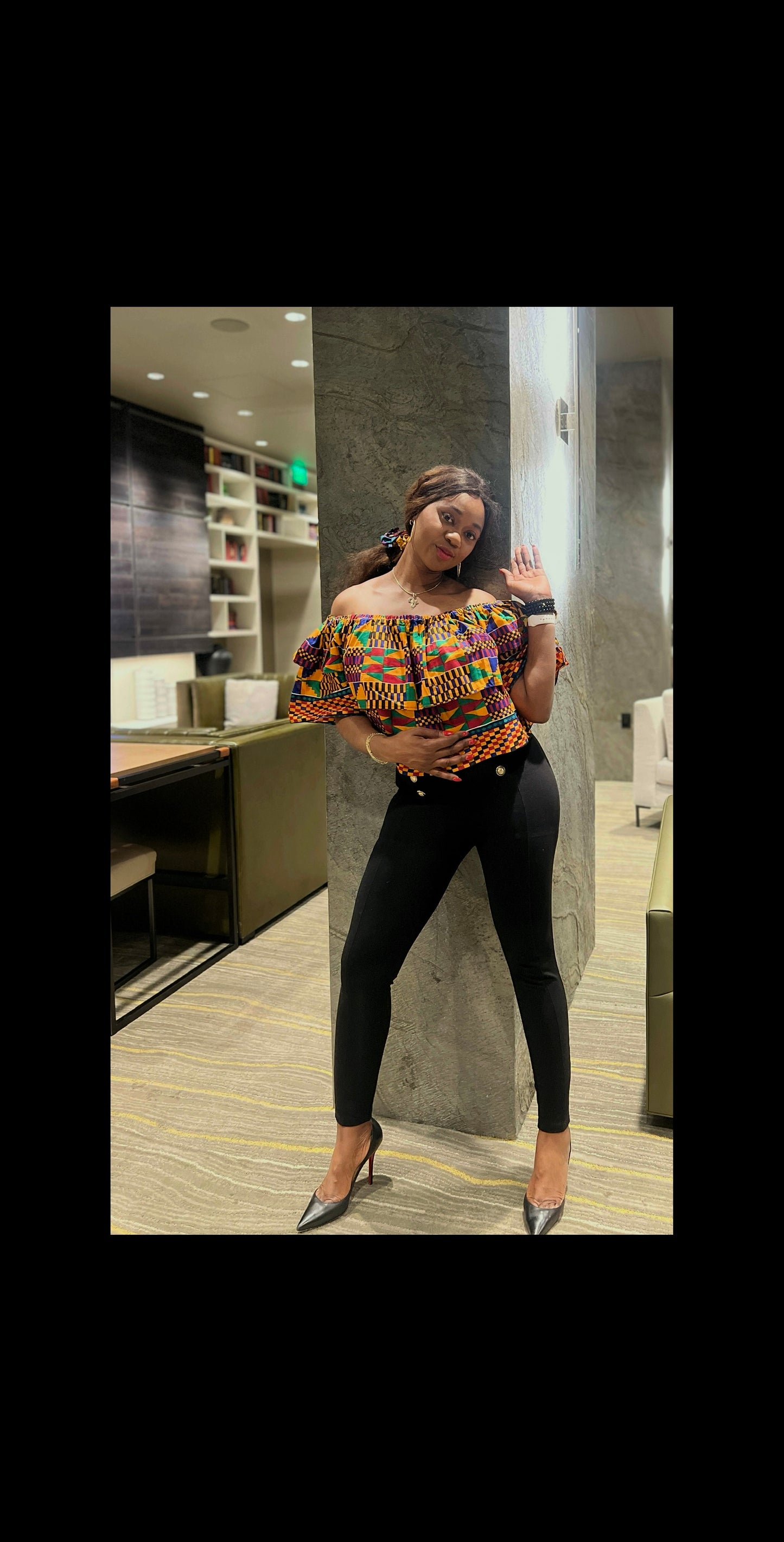 African print Off Shoulder Ruffle Elasticated Ankara top